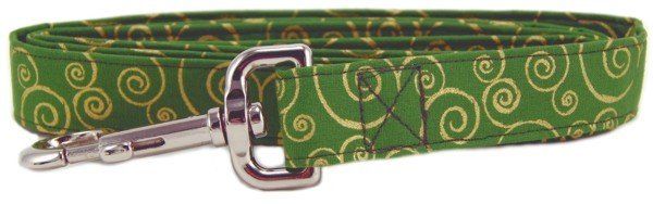 Metallic Gold Scrolls on Green Dog  Leash