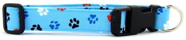 Aqua Red, White & Blue Paws Dog Collar (Option: X-Small)