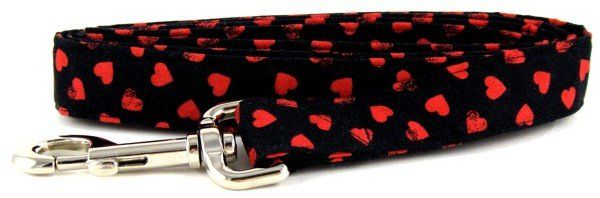 Black Hearts Dog Leash (Option: X-Small)