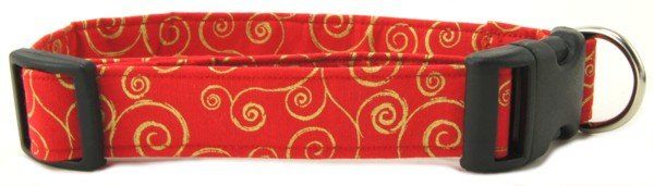 Red Gold Metallic Scrolls Dog Collar (Option: X-Small)