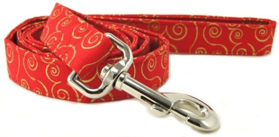 Red Gold Metallic Scrolls Dog Leash (Option: X-Small)